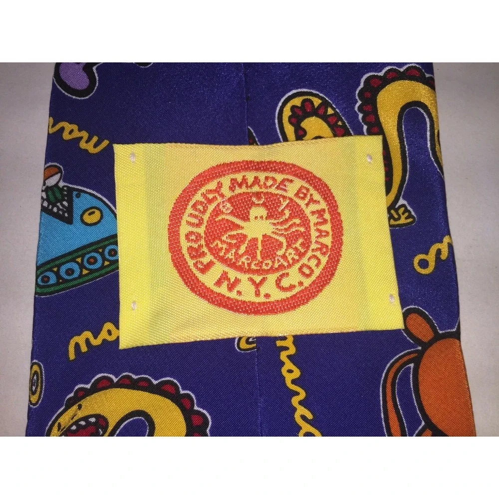 NOS Proudly Made by Marco NYC Navy Cartoon Pattern Silk Neck Tie 55